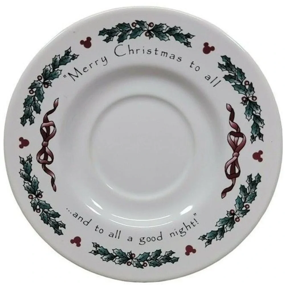 Disney Tea Cup Saucer Plate White 6‎ Inch Holly Night Before Christmas Holiday